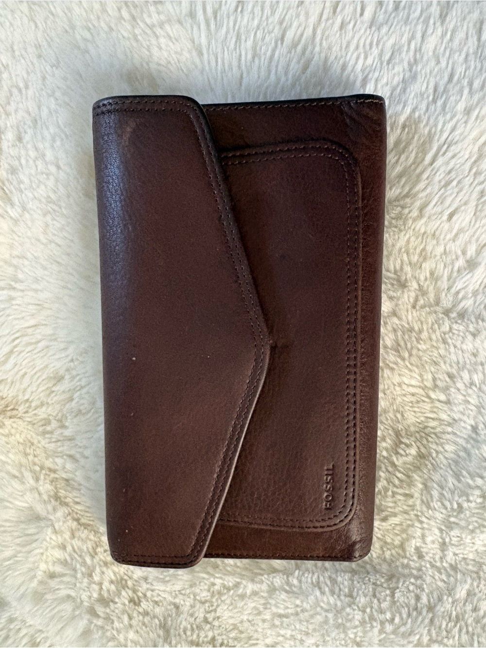Fossil Brown Trifold Genuine Leather Clutch Wallet Checkbook Wallet